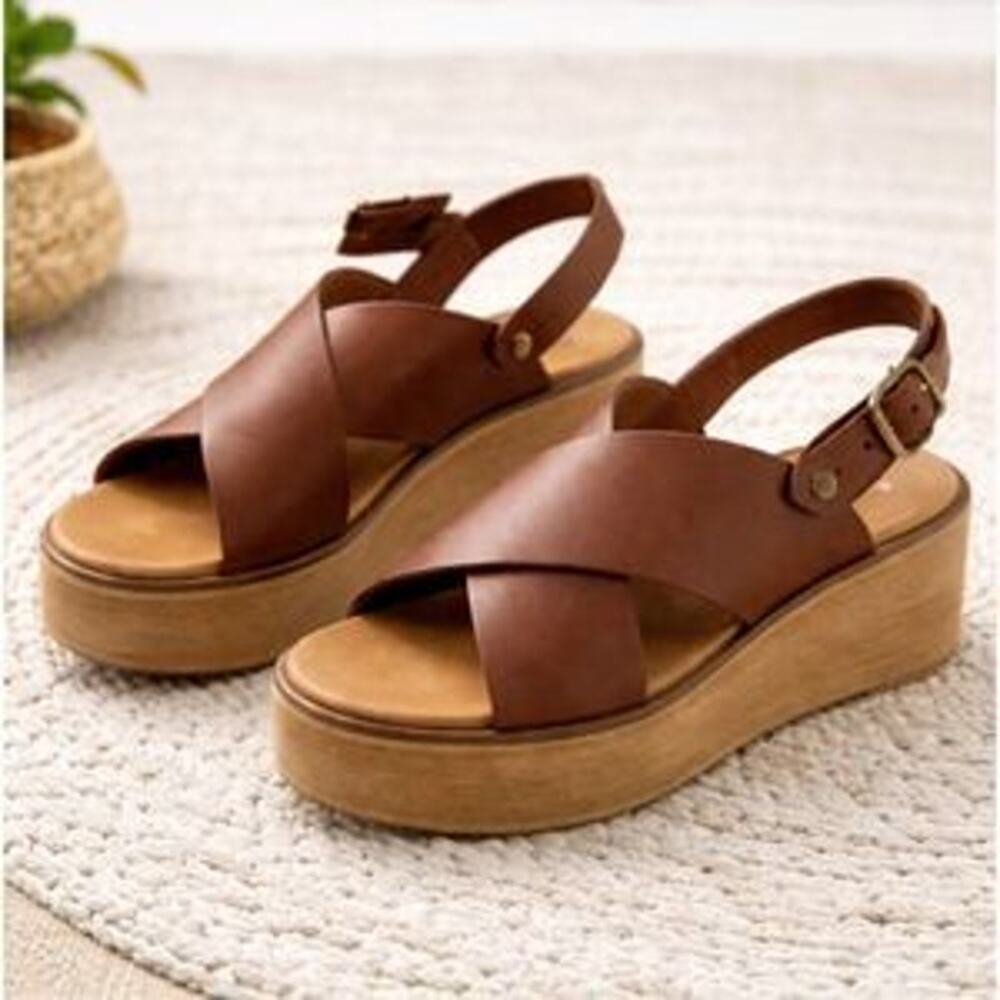 Paloma Barcelo Leather Slip On Crossover Strap Slingback Sandals Brown Size 38